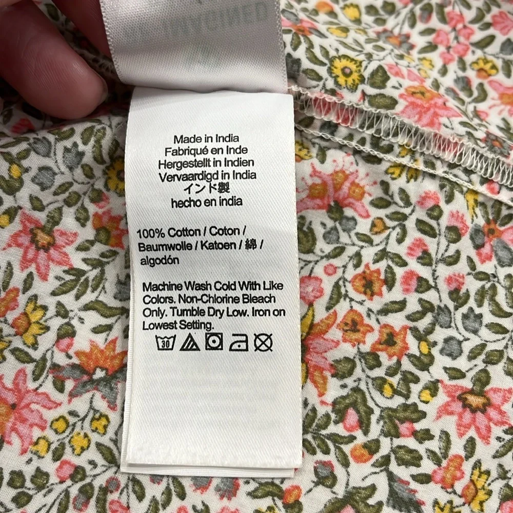 J Crew | Pintuck Cotton Poplin Top | Scattered Blooms (Pink & Green Floral) | XS